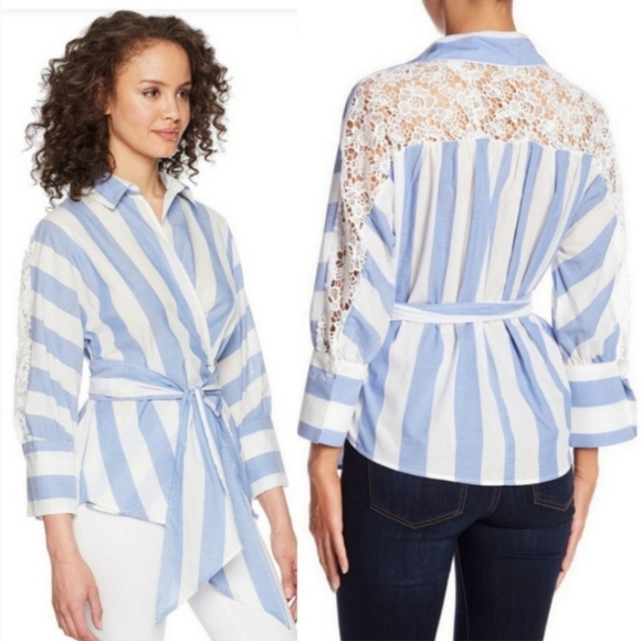 🆕️⬇️Romeo & Juliet Couture Stripe Lace Wrap Blouse - Picture 8 of 8